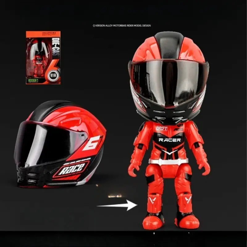 2026 New Q Version Motorcycle Rider Alloy Deformation Helmet Figure Keychain, Desktop Decor, Halloween Christmas Party Outdoor Gift