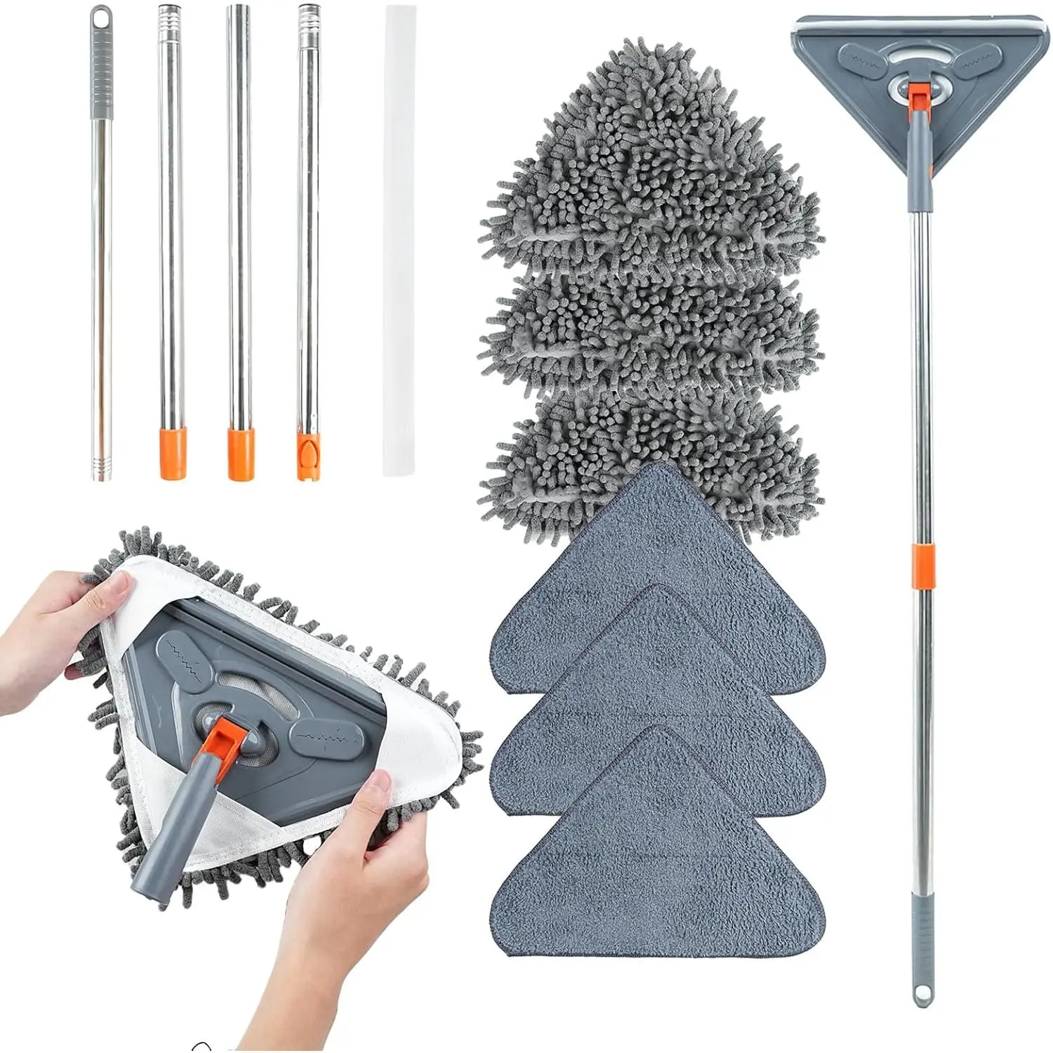 Long Handle Wall Mop & Baseboard Cleaner - Multi-Surface Dusting Tool for Walls, Floors, Baseboards - Wet/Dry Cleaning Mop with Adjustable Handle (Home & Kitchen Use)