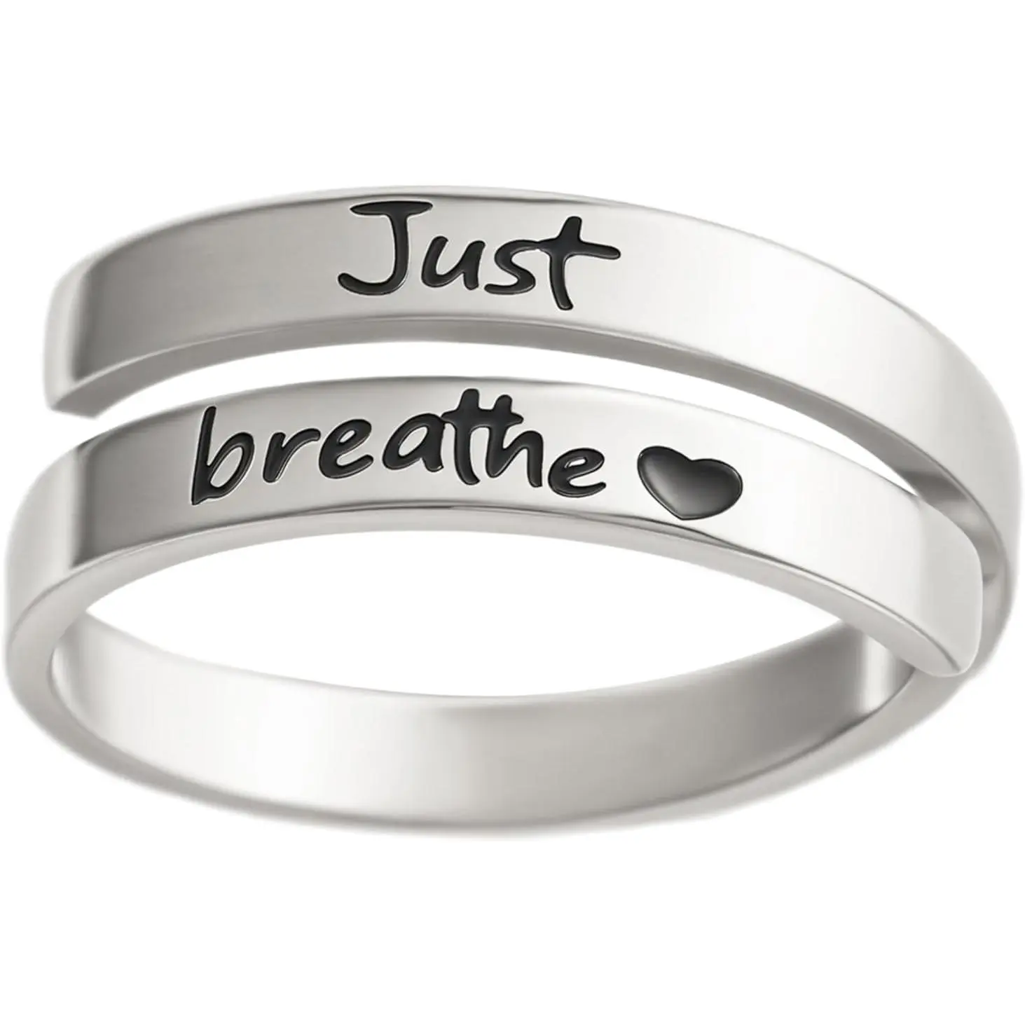 Just Breathe Ring for Women, Adjustable Heart Ring, Stainless Steel Spiral Wrap  Rings, Inspirational & Heart felt