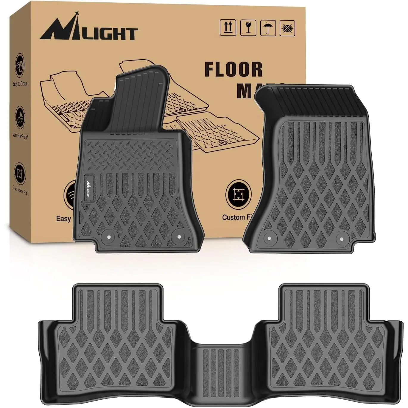 Nilight High-Quality TPE Floor Mat Set - Auto Interior Accessories, Automotive Mats, Durable Harmless Waterproof All-Weather Heavy-Duty Liners, Easy to Clean Direct Fit for Mercedes Benz C-Class Sedan C300 C350e AMG C63 AMG S 2015-2021, Lifetime Service