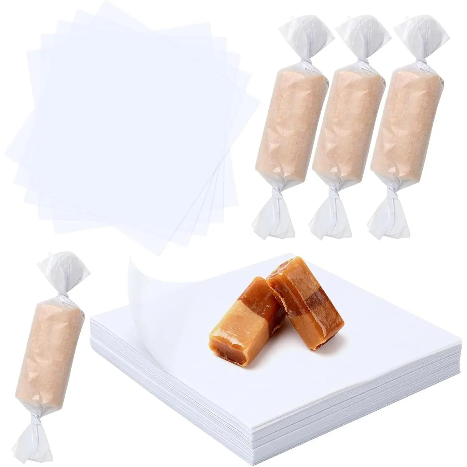 Wax Candy Wrappers 1000 Pieces Pre-Cut Twisting Wax Paper Square Sheets 4.8x4.8 inch for Caramel Chocolate Taffy Lollipop