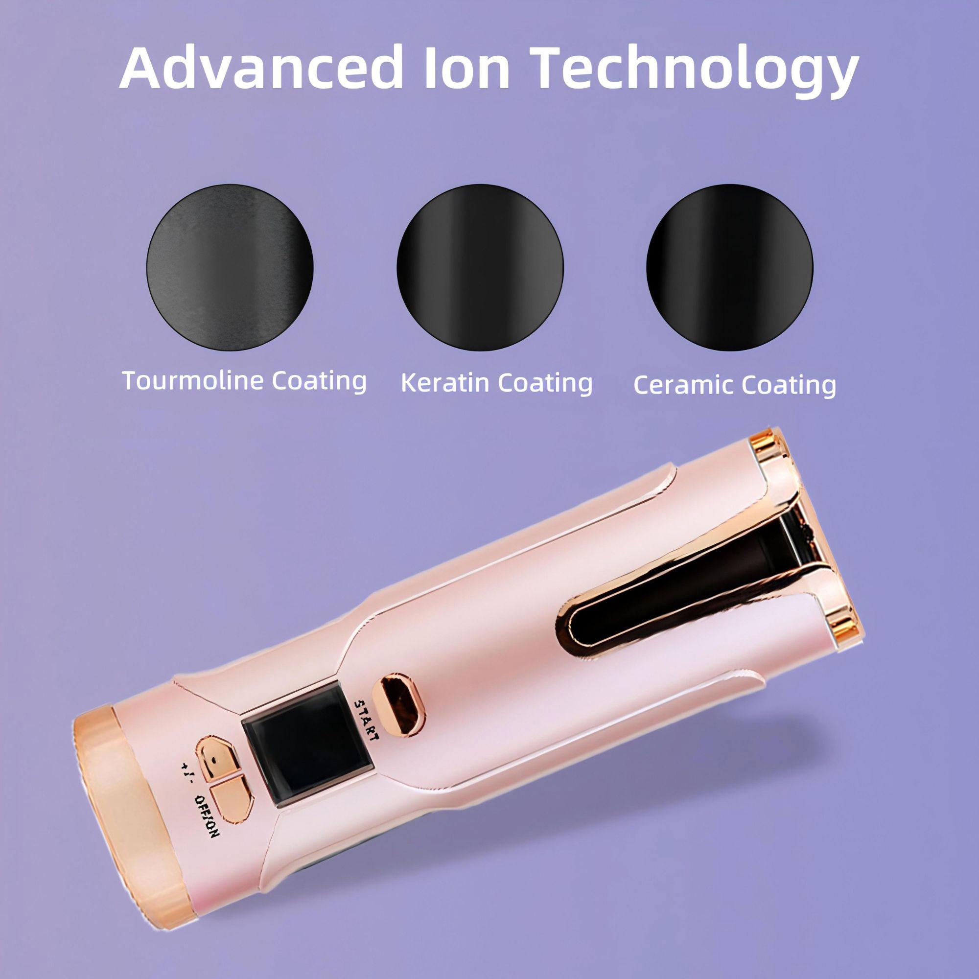 Cordless Hair Curler, Portable Automatic Wireless Hair Curler, Curling Iron with 6 Temperatures and 6 Timer Setting, Professional Hair Styling Tool for Home & Salon Use, Automatic Hair Curler