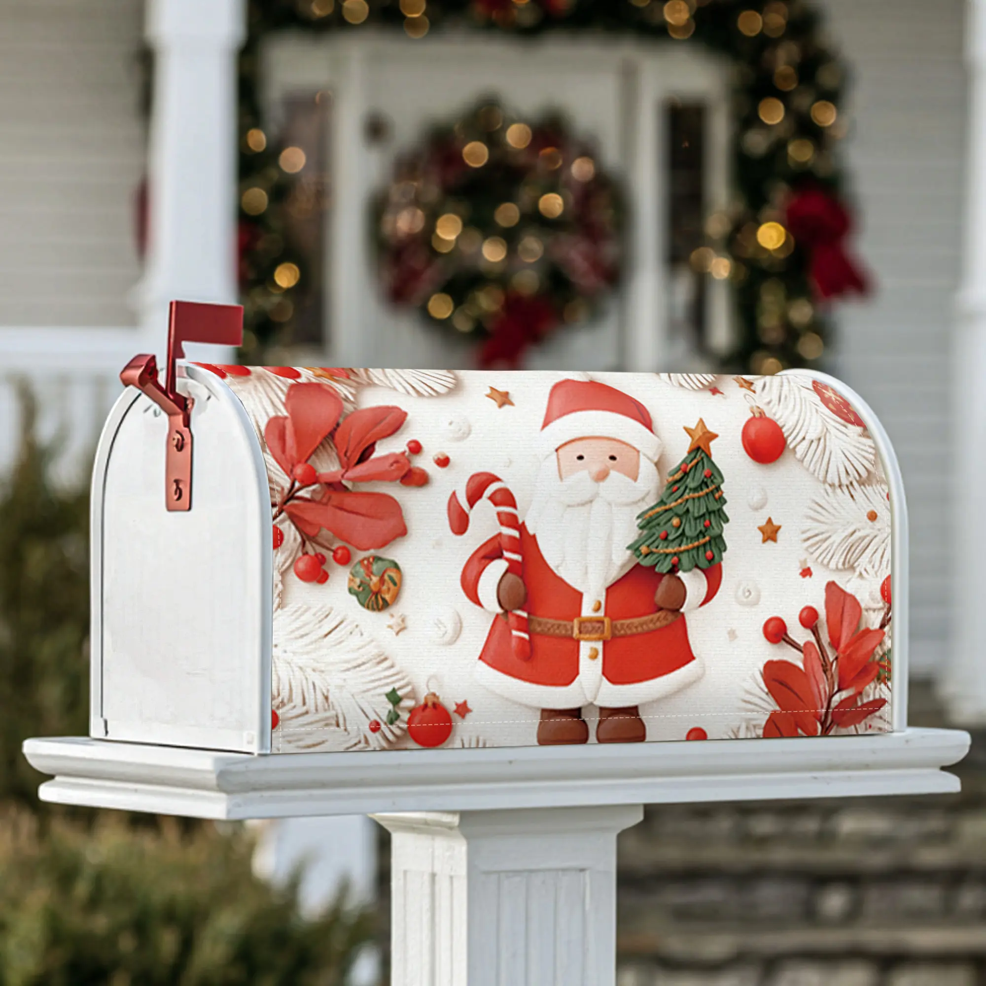 Santa Magnetic Mailbox Covers, Christmas festive Christmas tree candy cane Christmas red Letter Box Cover for Outdoor Garden Decor