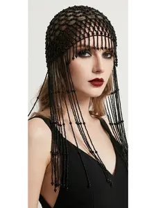 New mesh pearl hair chain versatile atmosphere long fringe ball bead hat fashionable bride headpiece