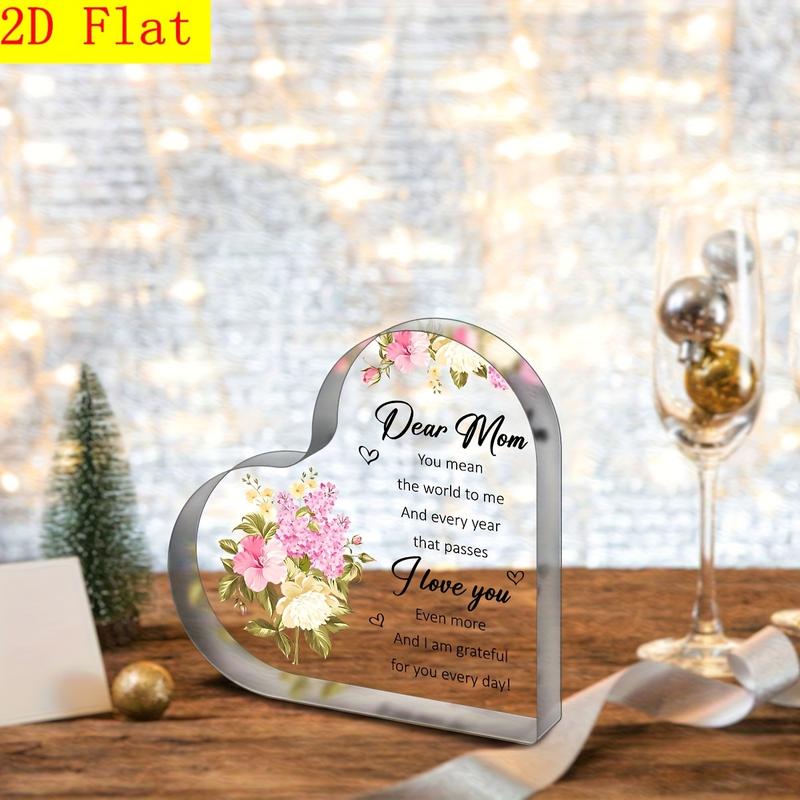 2D Exquisite Heart Shape Acrylic Decorative Plaque with Heartfelt Message  Grateful Gift, Mom Birthday Gift, Mothers Day Gift From Daughter Or Son, Perfect Gift for Thanksgiving Anniversary