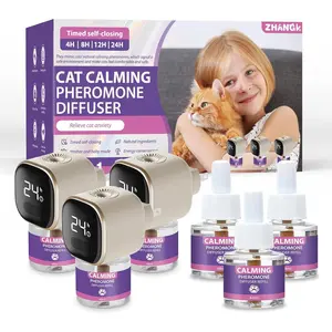Cat Calming Diffuser Kit with Timer And Memory Adjustable 4/8/12/24H Pheromone Diffuser 3-Pack (48ml Each) Helps Reduce Stress Spraying Fighting Excessive Meowing & Scratching Fits All Cats
