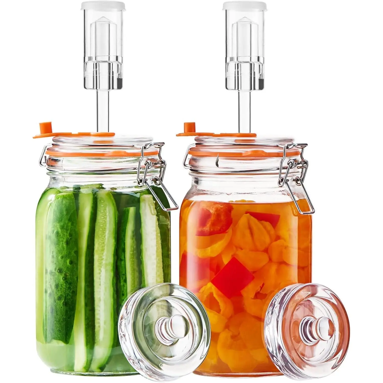 1.5L Wide Mouth Fermentation Jars Pack of 2 with Airlocks & Glass Weights Complete Fermenting Kit for Sauerkraut Kimchi & Pickles