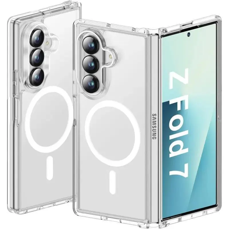 Magnetic Phone Cases for Samsung Galaxy Z Fold 7 Case Z Fold 6 5 4 3 ZFLIP7 6 5 4 3 Case Transparent Back Non-Slip Hard PC Shockproof Bumper Protective Phone Case Cover for Samsung Z Fold 7 - Clear