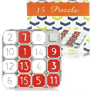15 Number Slide Puzzle Educational Learning Games for Adult Red and White Travel Games Party Favors