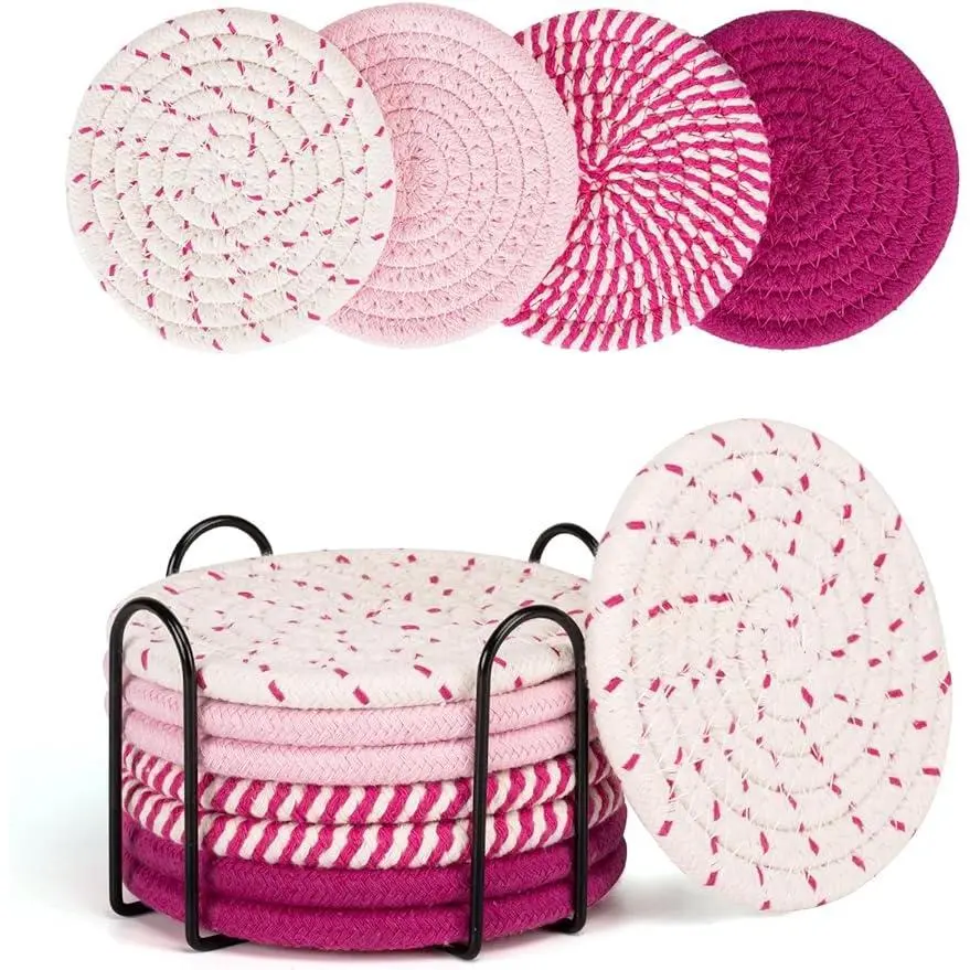 Coasters for Drinks Absorbent, Coasters Set of 4 - Color, Coasters for Coffee Table, 8 Pack Pink Coasters for Desk, Cute Coasters, House Essentials for New Home