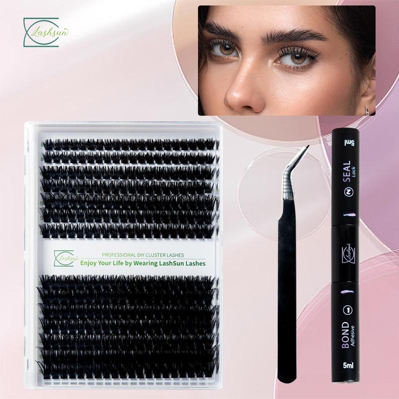 Natural Look Eyelash Extensions Set, Eyelash Extensions Kit, 1 Count Fluffy False Eyelashes Set & 1 Count Eyelash Tweezers & 1 Count Eyelash Glue, Professional Makeup Accessories for Women