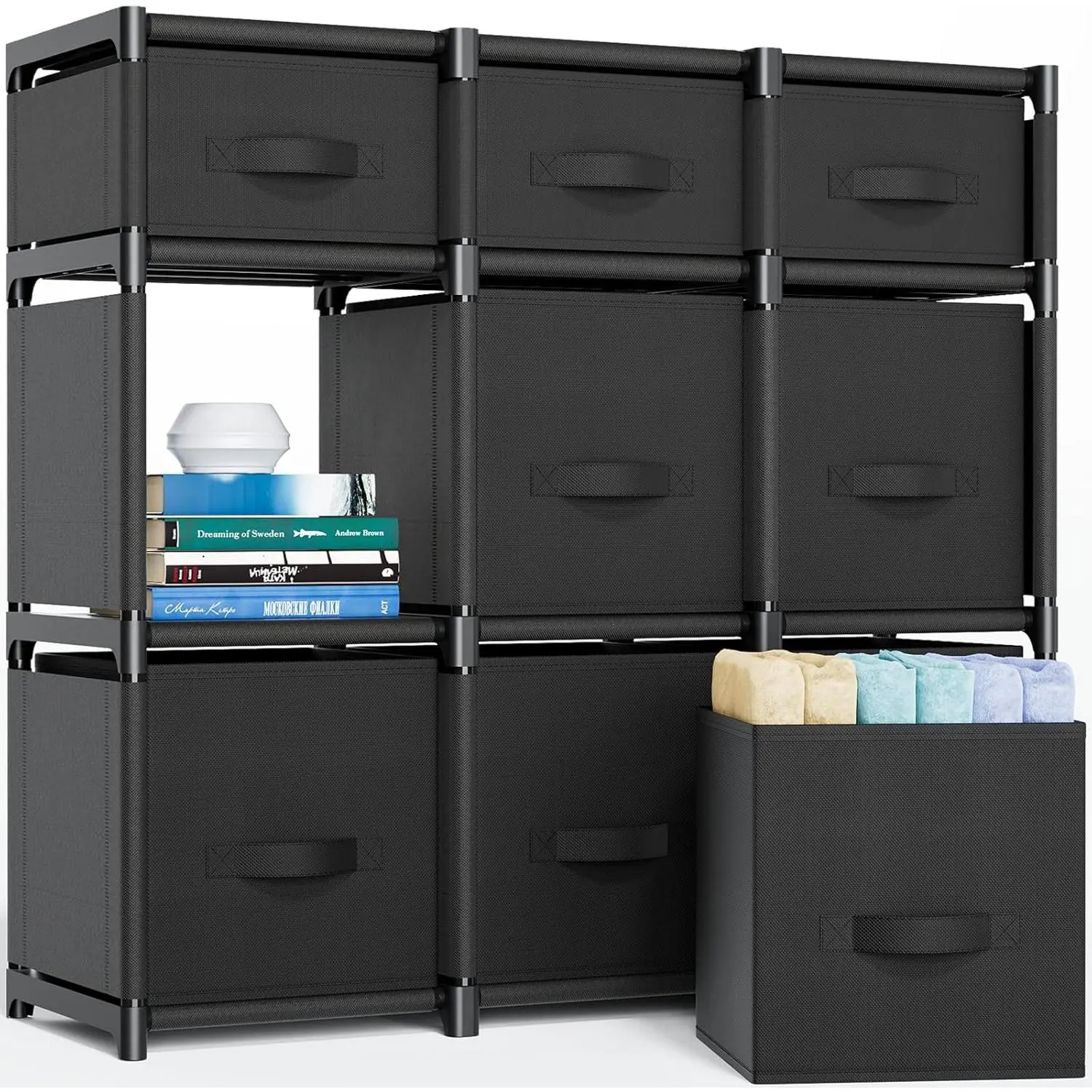 9 Cube Storage Organizer, Closet Organizers and Storage, Cube Storage Shelf, Easy to Assemble with Storage Drawers, DIY Closet Cube Organizer for Living Room, Bedroom, Dorm Room-Black