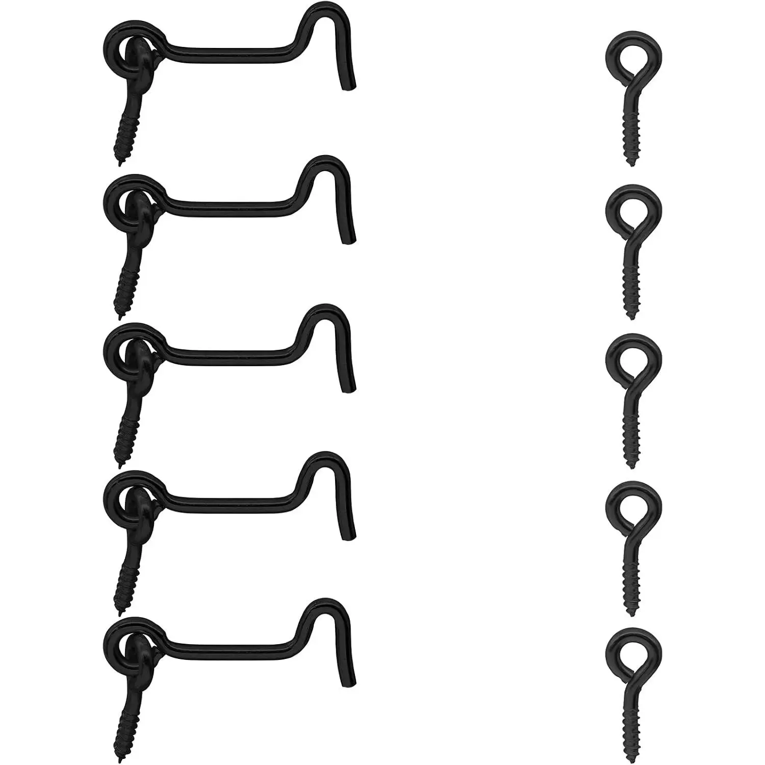5 count Barn Door Latch Hook, 2 Inch Cabin Hook and Eye Latch for Wooden Window Gate Door, Black Carbon Steel Door Latch Hook with Mounting Screws