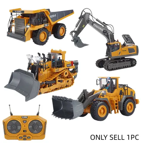 Remote Control, Rc controlled Construction Vehicle Set, 1/20 Scale RC Excavator/Loader/Dump Truck/Bulldozer with Alloy Bucket, 2.4GHz RC Engineering Truck Toy with Light & Sound, Remote Control Trucks, Christmas Birthday Gift for Kids and Boys