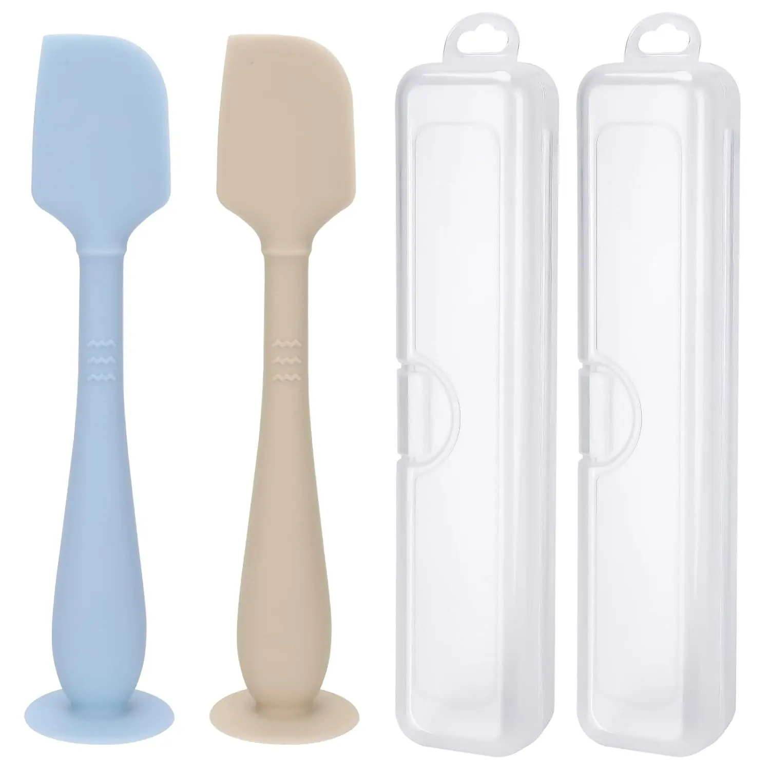 2 Pack Diaper Cream Spatula with Hygienic Travel Case, Soft Silicone Baby Butt Paste Applicator with Suction Base, Large Size (Blue & Offwhite)(Gift)