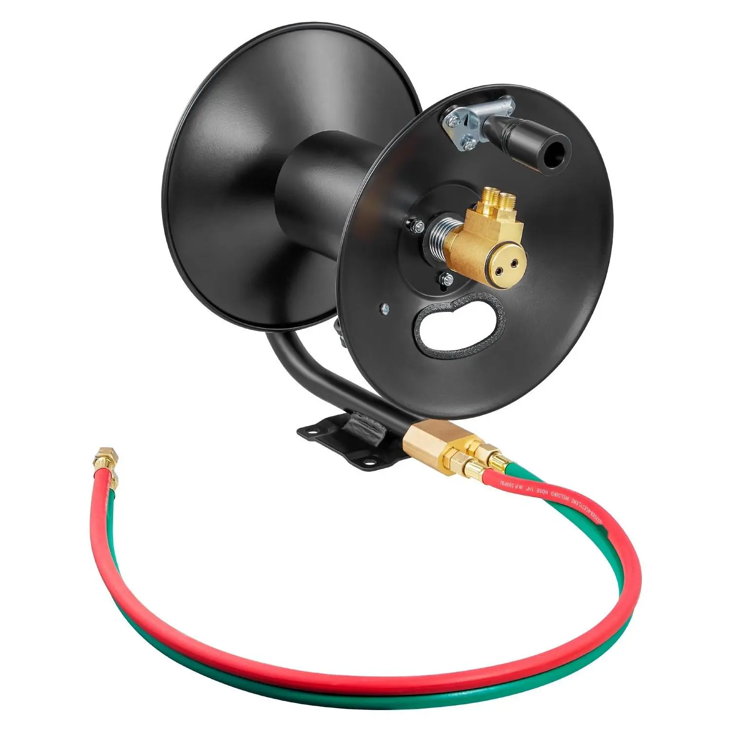 Industrial Grade Welding Hose Reel With Hand Crank Rewind Mechanism For Easy Unwinding And Winding - Heavy Duty Steel Construction For Workshops Garages And Automotive Shops - Durable Hose Reel For Welding Gas And Air Hoses