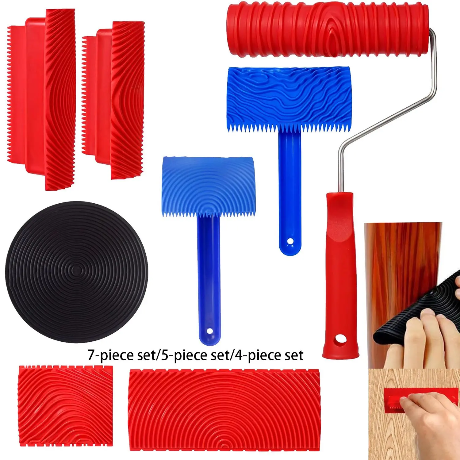 Wood Graining Tool, Wood Grain Painting Tool Set, Painter Tool, Wood Grain Painting Roller with Handle, DIY Rubber Wood Graining Decorating Tool for Walls, Floors, Decks, Furniture