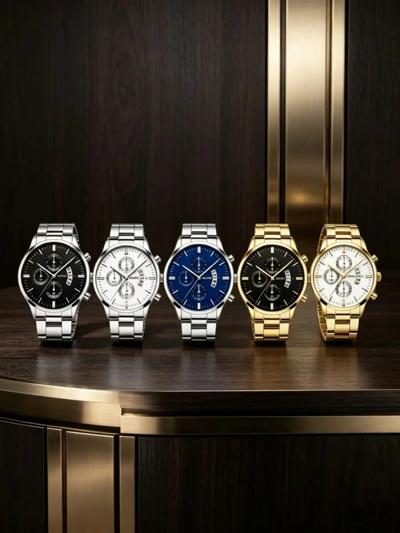 5-Piece Luxury Men's Quartz Watch Set, Cool And Handsome Style, Round Alloy Case, Not Waterproof, Suitable For Business And Casual Wear, Business Fashion Watches, Analog Wristwatch, Fashionable Wristwatch