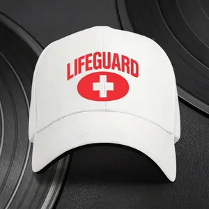 1 piece, lifeguard print adjustable sandwich baseball cap, vintage distressed couple's adjustable sandwich baseball cap, suitable for casual wear, leisure, holiday gift, daily accessory, unisex, fashionable and trendy