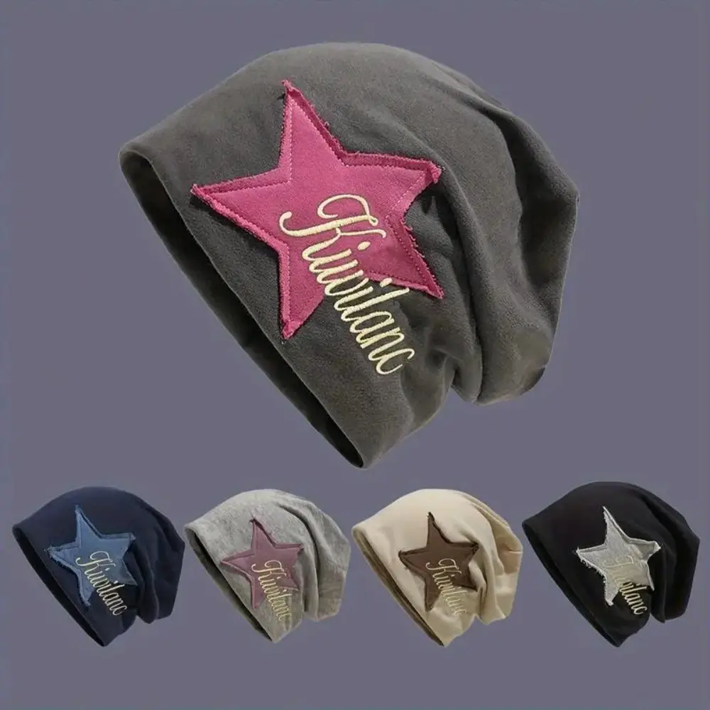 Male Stretchy Lightweight Star Embroidery Beanie - Flexible Non-Woven Fabric, Fashion Script Letter Knitted Winter Hat, Casual Streetwear Headwear, 1-Size Valentine’s Day Gift, One Size