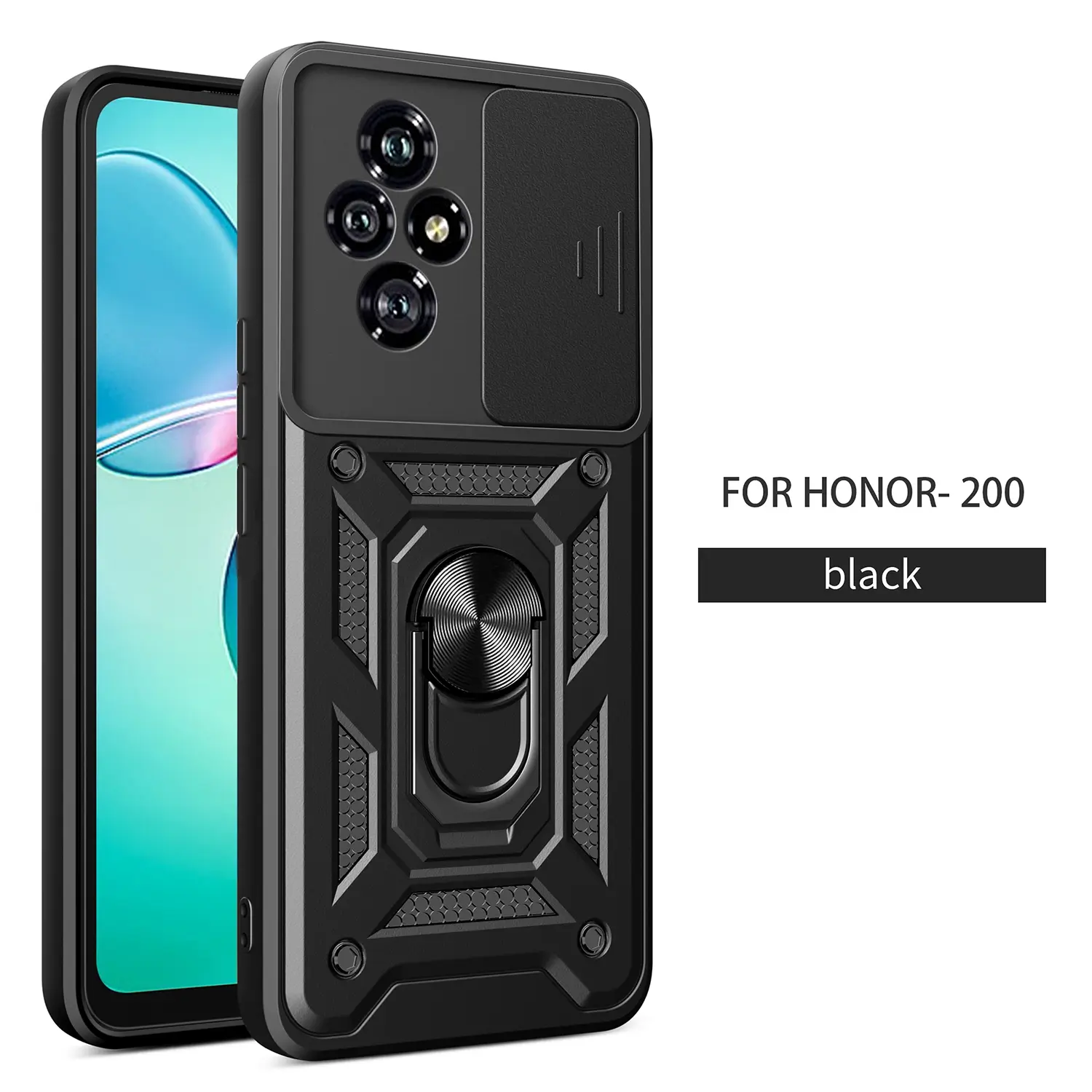 Case for Honor 200 with Fingerprints Protection, Scratch-Resistant Lens Cover, Rotatable Ring, Shockproof Anti-Drop Design for Honor 200 Phone Case