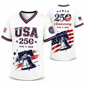 USA 250th Anniversary Baseball Jersey Men Women Patriotic Liberty Bell Independence Day Outfit 1776–2026 Red White Blue Stars Stripes V-Neck Tee Freedom Celebration Top