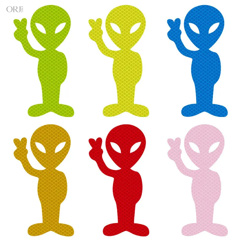 4PCS Fun Reflective Alien Car Stickers, Night Driving Safety Warning Decals, Waterproof Reflective UFO Alien Vinyl Decals For Auto Body Window Bumper Rear Fender, Removable Cartoon Reflector Sticker Vehicle Safety D,Silver,Snowman,Ging,b,charm,accessories