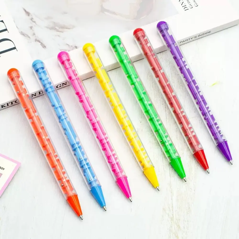 12PCS Multi colored transparent maze ballpoint pen 2-in-1 stress relieving toy pen with smooth writing suitable for children, students, office workers, stationery supplies