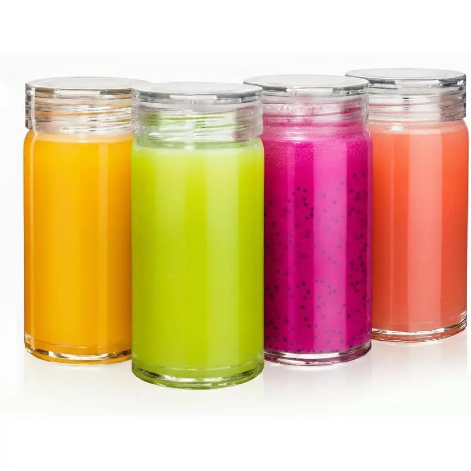 Glass Water Bottles - 4 Pack Wide Mouth Juice Bottles with Clear  for , Smoothies, Fruit Water, Teas, Beverage Storage - 10oz, Leakproof, , Borosilicate