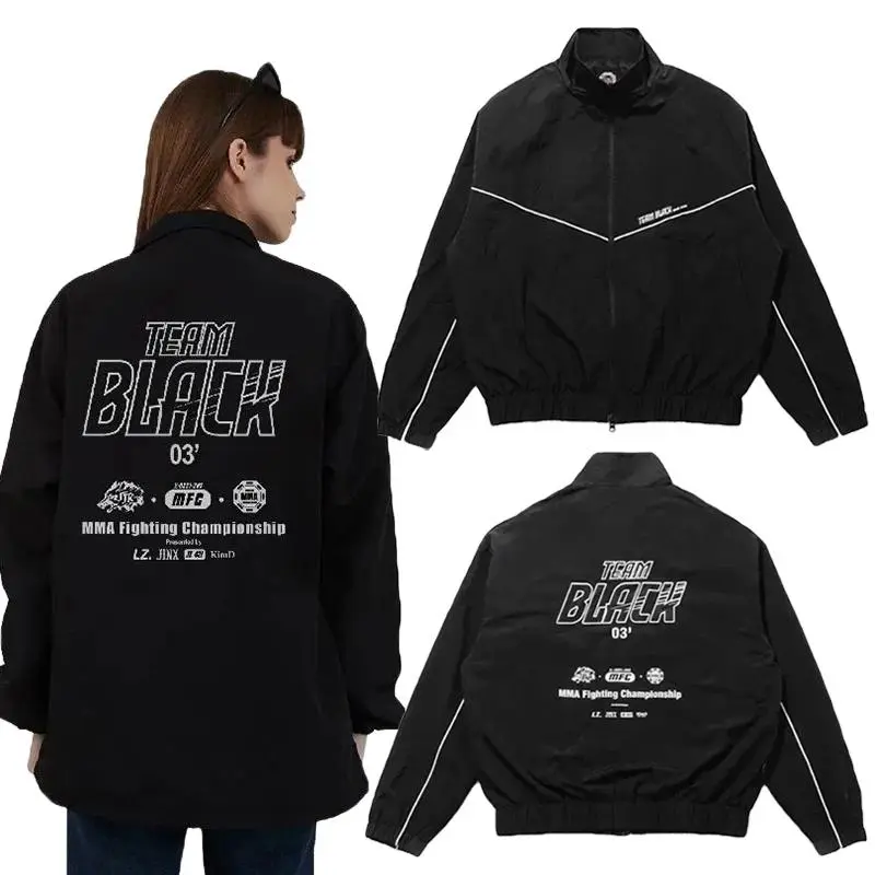 Anime Jinx Manhwa Team Black Jaekyung Cosplay Coat Costume MMA Fighting Championship Unisex Black Zipper Jacket Casual Clothes