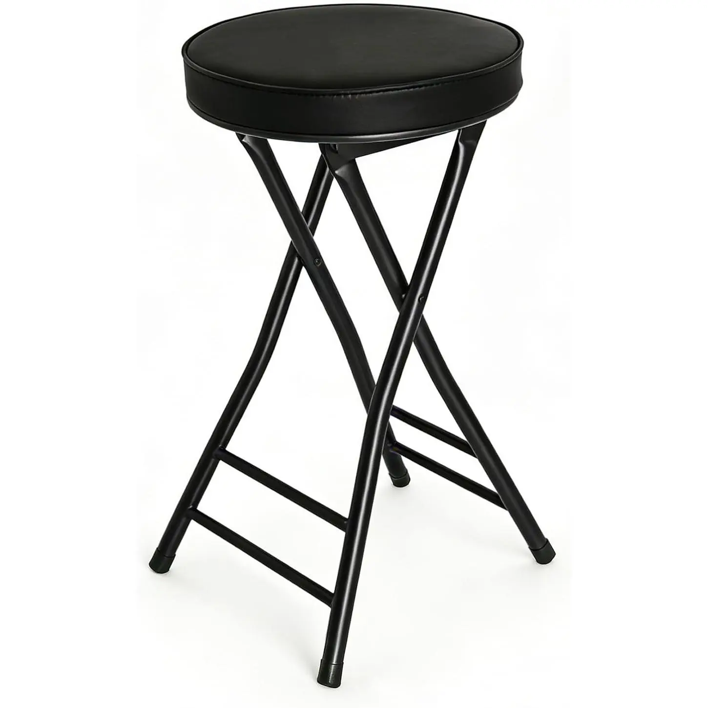 Folding Stool,24 Inch Foldable Portable Collapsible Height Bar Stool Chair,Adult Tall Leather Padded Chair for Kitchen Living Room Garden Camping Fishing