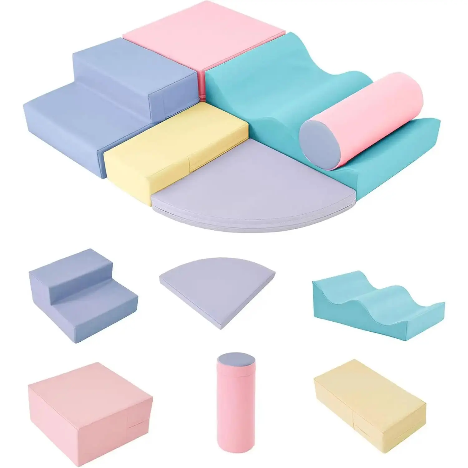 6-Piece Soft Pastels Foam Climbing Toys for 3-6 Years Toddlers - Indoor Soft Foam Step, Rectangle Blocks Playset for Crawling
