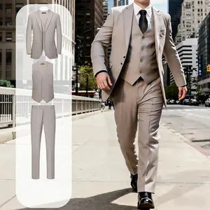 Men's Plus Size Champagne 3-Piece Classic Formal Wear Suit - Big & Tall Menswear Tuxedo with Long Sleeve Blazer