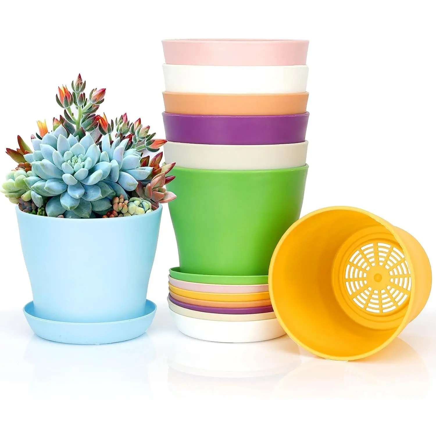 8 Pcs Plant Pots,3.8" Flower Pots,Gardening Gifts,Plastic Pot for Plants,Nursery Succulent Pot Planters for Indoor Plants,Small Flower Pots,Cute Plant PotsGift