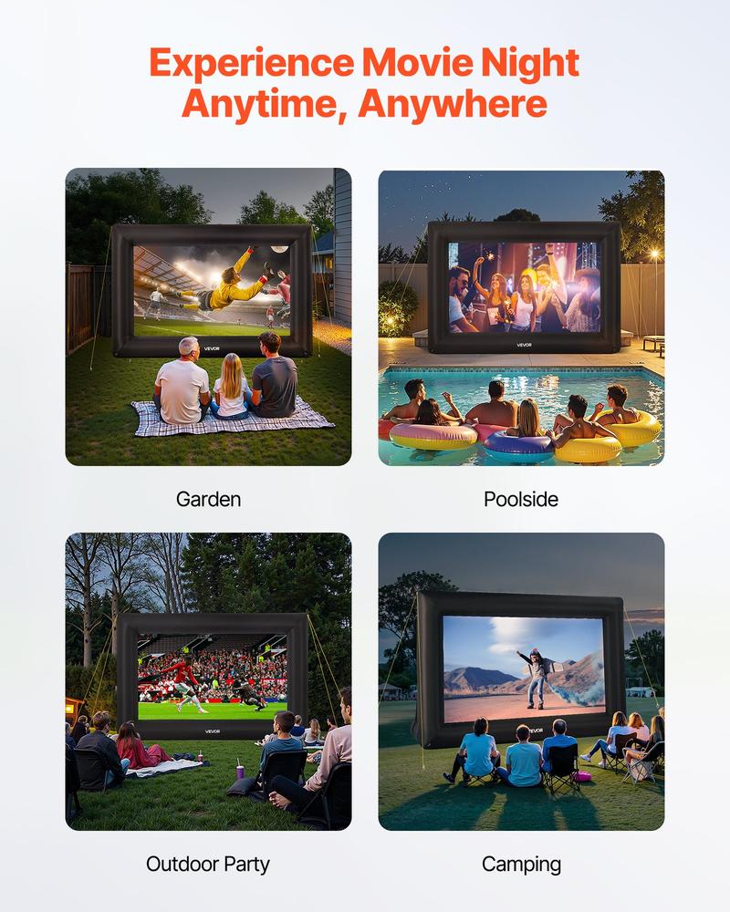 VEVOR 16FT Inflatable Projector Screen, Inflatable Movie Screen Outdoor with 250W Air Blower Projector Screen Oxford Fabric Material Blow Up Screen for Outdoor Backyard, Home Theater, Theme Party