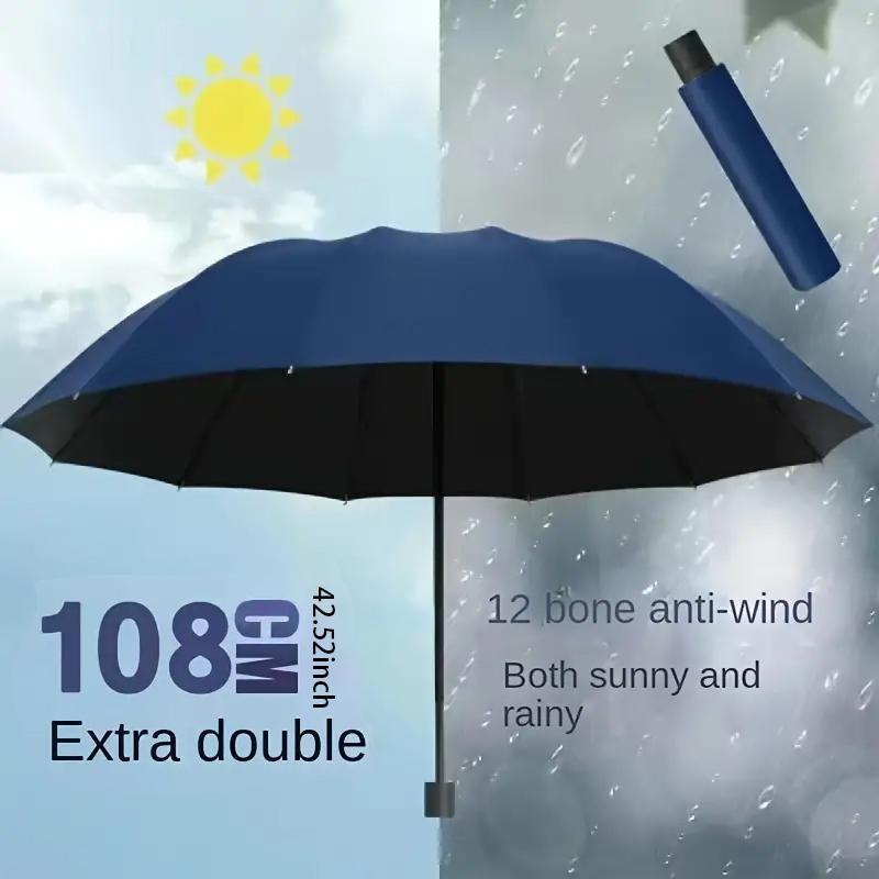 12-rib Reinforced Windproof Folding Umbrella, 1 Count Portable Manual Umbrella for Business, Travel, Rainy and Sunny Day, Rainproof Umbrella, Durable, Compact and Easy To Carry, Wind Resistant Umbrella, Lightweight Foldable Umbrella