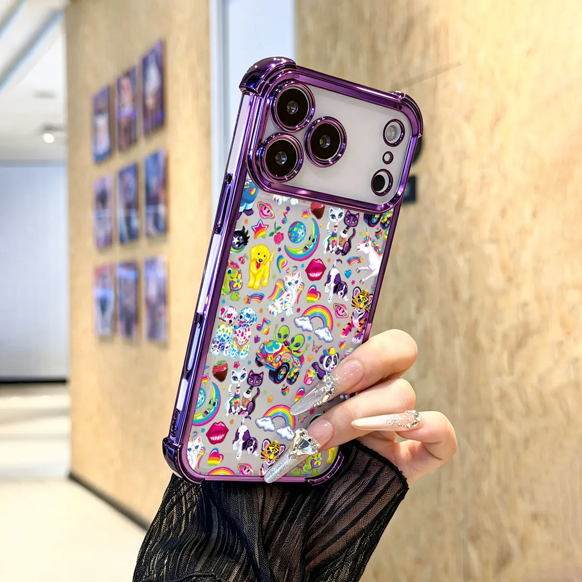 Rainbow Cartoon Lisa Frank Style Phone Case, Colorful Retro Animal Sticker Bomb Protective Cover, Shockproof Four Corner Bumper Clear Case For Iphone Models 17 Pro Max, 16 15 Plus, 16E 14, 13, 12, 11,  & Samsung Galaxy S26,S25,S24,S23,S22,S21