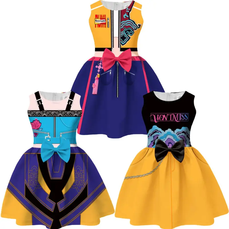 Girls' Cartoon Print All-Seasons Children’s Dress - School & Play Outfit, Simple Look, Well-Fitting Cut, Medium-Thick Comfortable Fabric, Full Length Dress