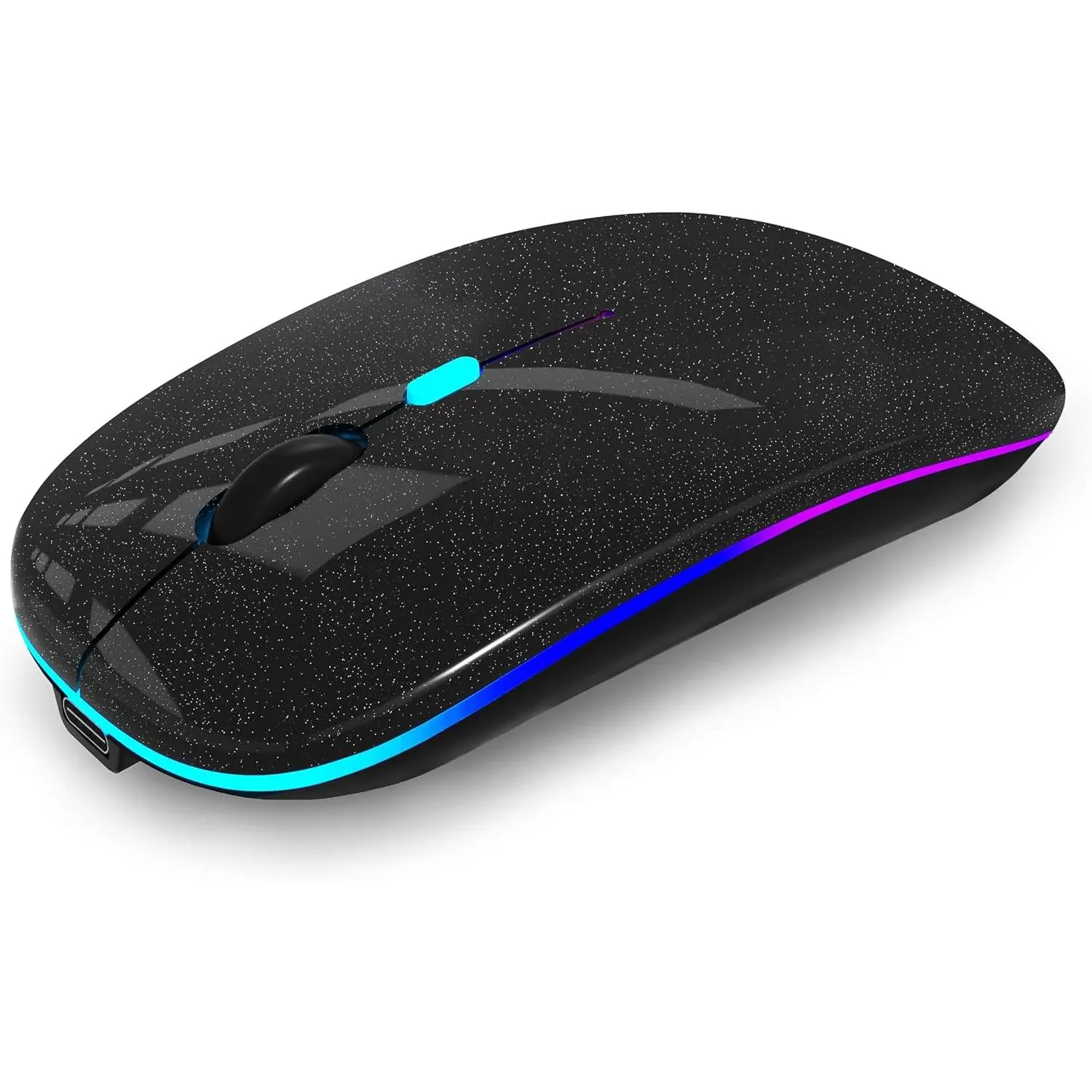 , Rechargeable Laptop Mice, Black Bright | LED Lights,  Mode(BT5.2 & 2.4G Portable USB Receiver) Silent Slim   for Laptop/iPad/Tablet//