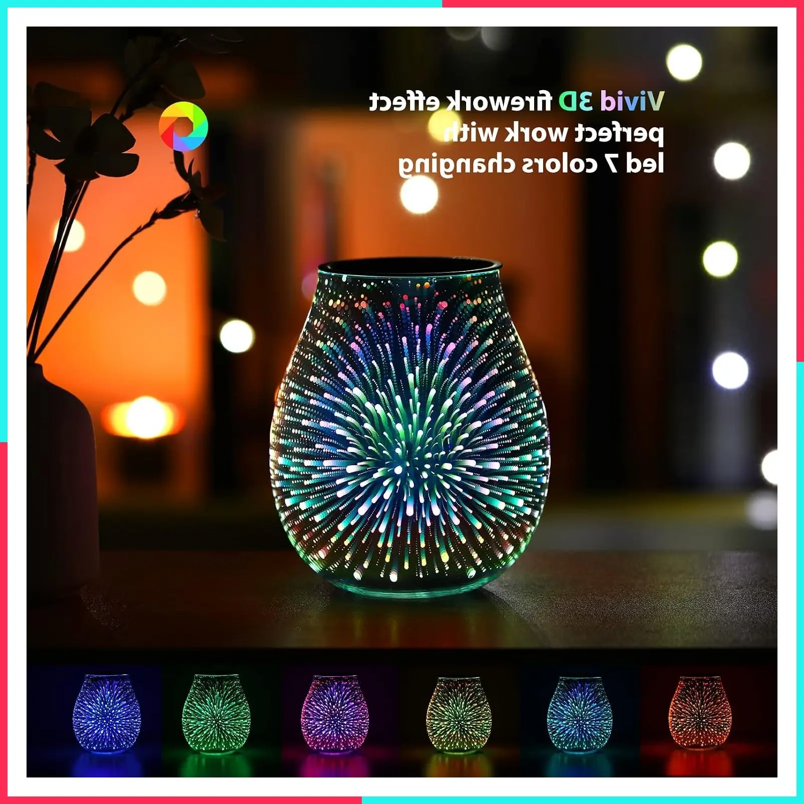 Glass Electric Wax Melt Warmer Oil Burner with Stable Heating PTC, Reusable Silicone Tray, 7 Color Changing LED Night Light, Home Fragrance Scent Warmer - Firework