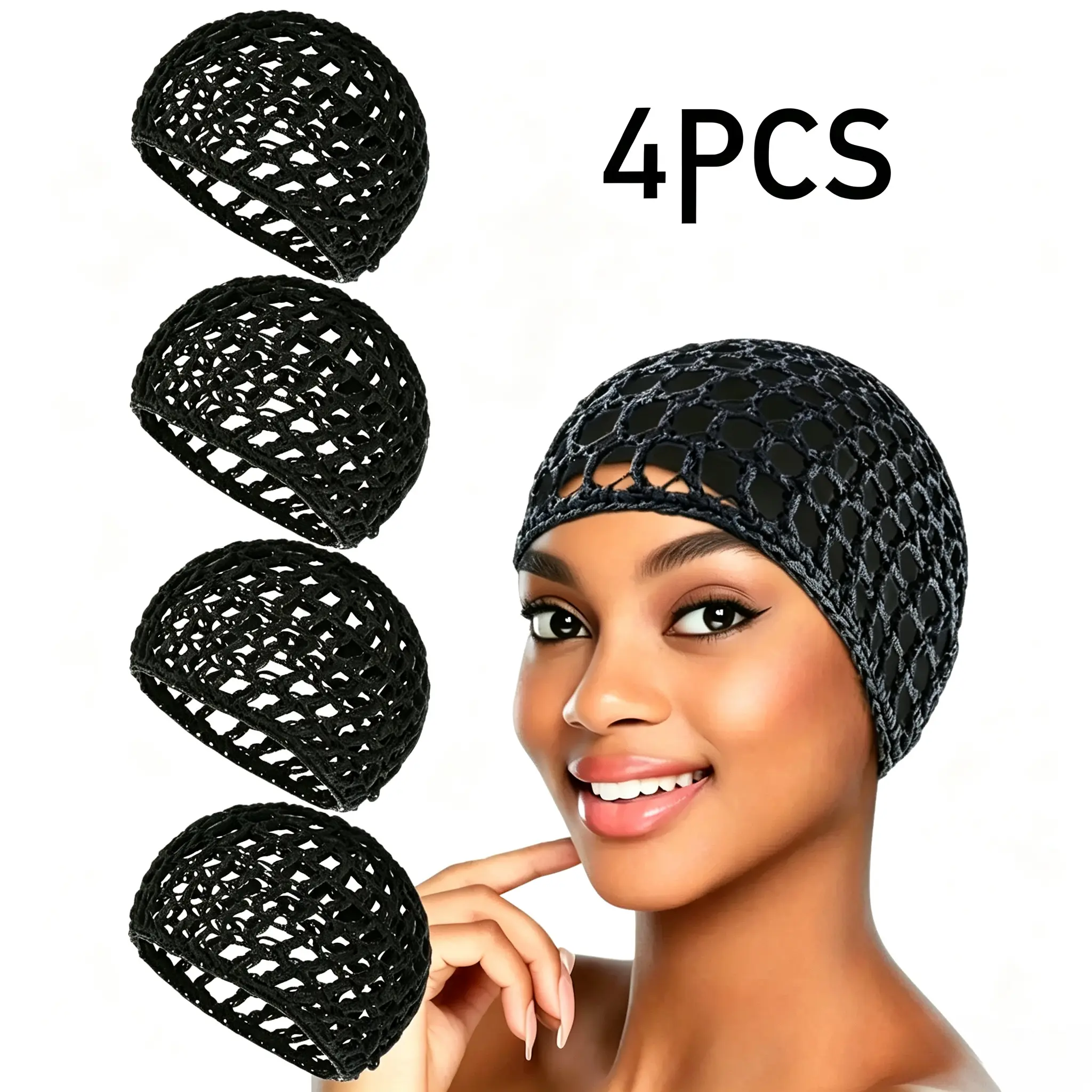Women's Hair Net Set, 4-Piece Sleeping Cap, Wig & Bun Protector, Mesh Wrap Snood for Ballet, Cooking, Daily Use