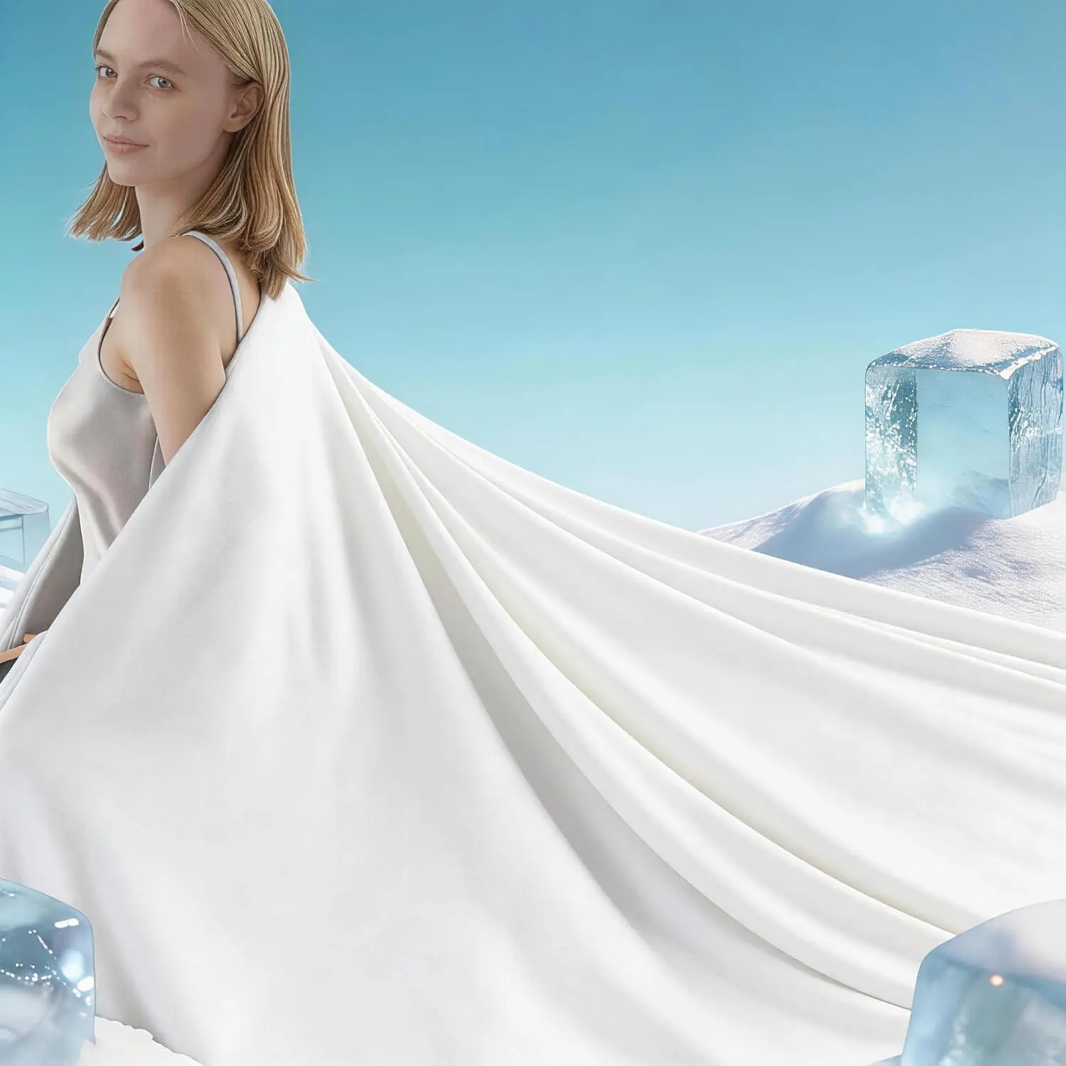 Cooling Blanket Throw Size, White Summer Blanket for Hot Sleeper and Night Sweats, Lightweight Soft Q-Max>0.4 Arc-Chill Cool Blanket