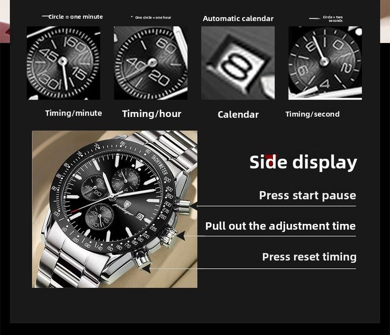 Luxury Men's Quartz Watch – Multifunctional Steel Strap with Countdown, Chronograph & Small Three-Hand Trendy All-match & Exquisite Watch for BirthdayGift with Box Modern Fashionable Wristwatch