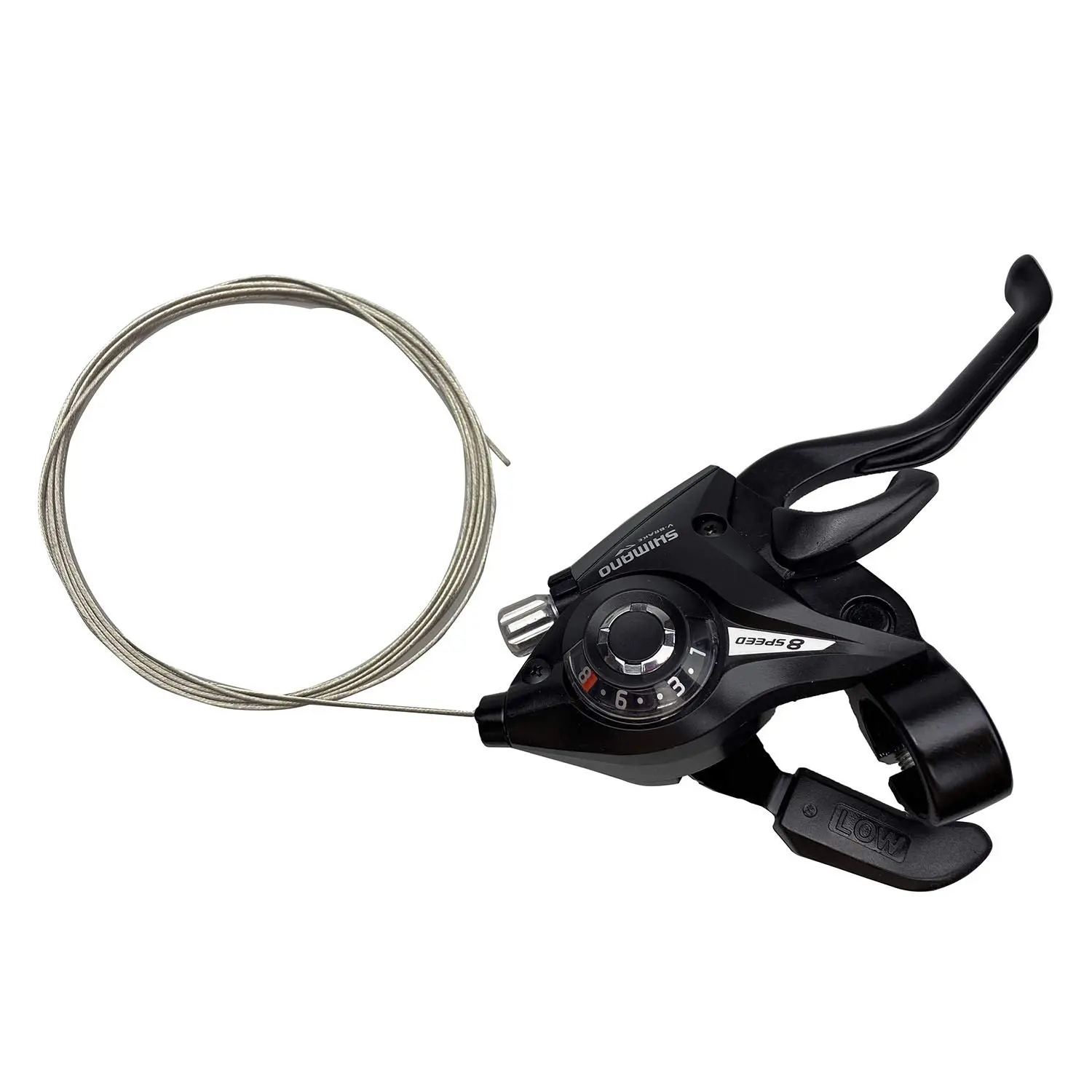 8-Speed Bicycle Shifter & Brake Lever Pair with 22.2mm Grips, Gear Indicator, V Brake Cable, Alloy + Plastic Build for Mountain Bikes (Left & Right)