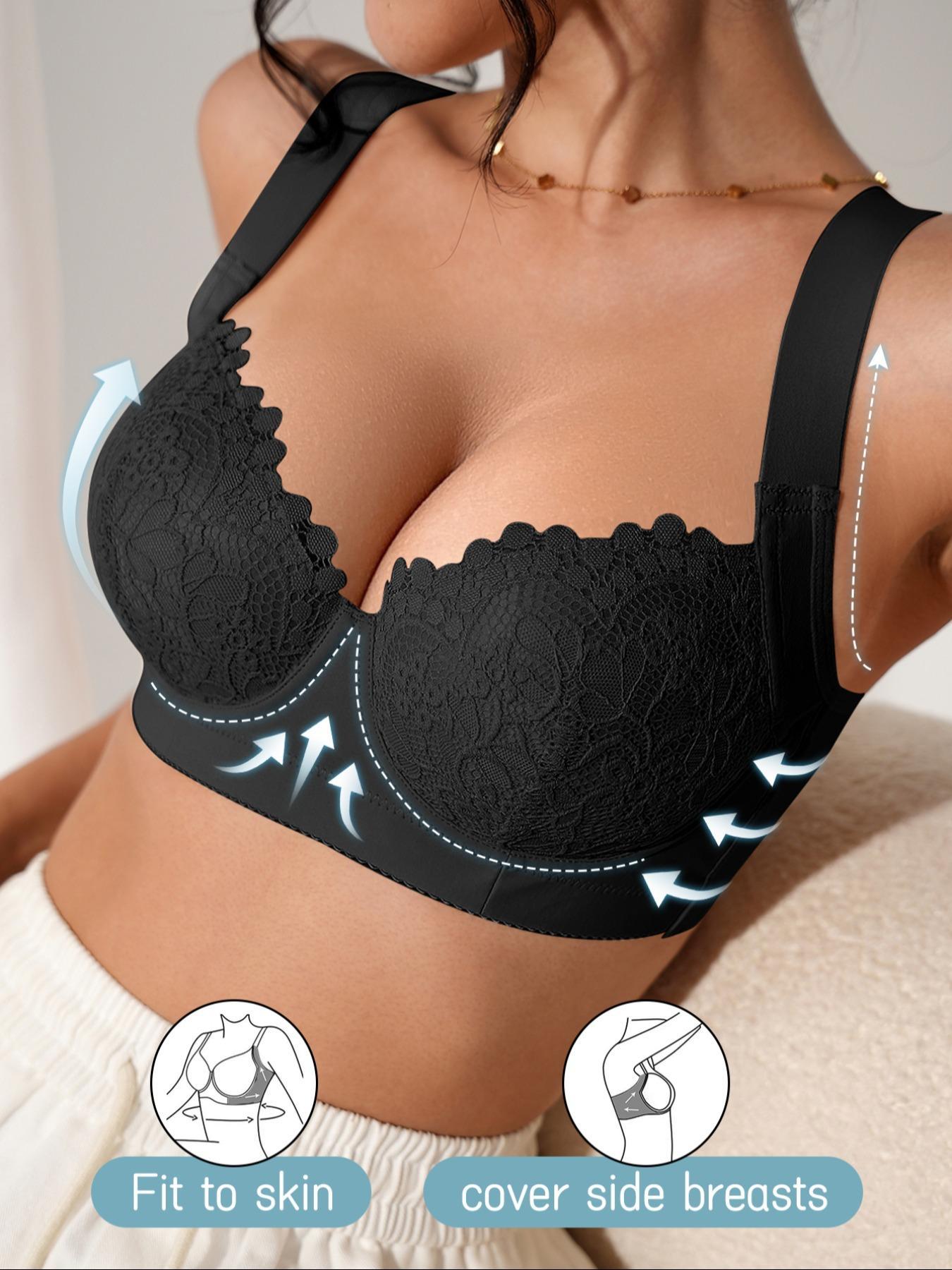Women's Solid Color Push Up Bra, Simple Comfortable Breathable Lace Bra, Soft Adjustable Strap Bra for Daily Wear, Everyday Essential Bra, Lingerie for All Seasons, Fit, Medium