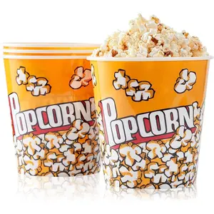Plastic Popcorn Containers Retro Style  Popcorn Buckets for Movie Night 7.1"x7.1"x5.1" - 4 Pack...