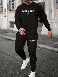 men's letter print drop shoulder sweatshirt & drawstring waist sweatpants set, casual fashion cozy breathable two-piece outfits for daily workout running, men's clothes for fall & winter, tracksuit sets