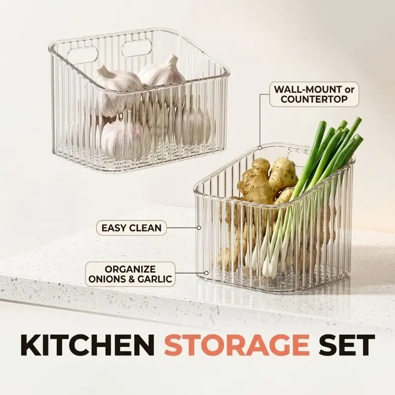 2pcsMultifunctional plastic storage basket, scallion, ginger and garlic storage box, kitchen garlic storage container, wall-mounted storage basket