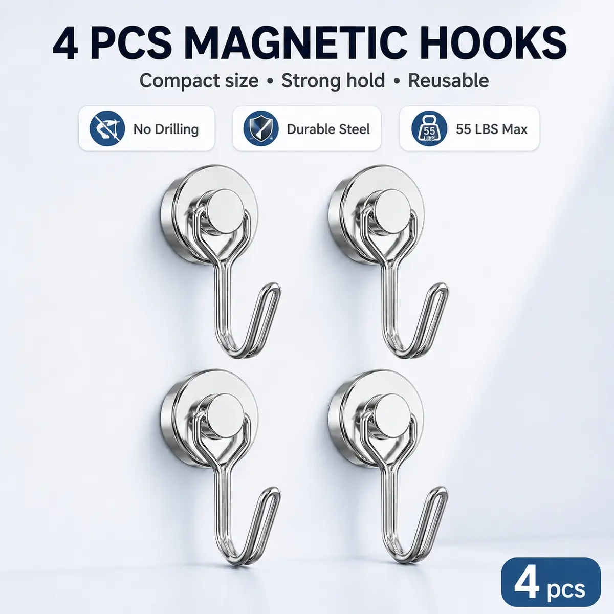 4 Pack 30LBS Heavy Duty Swivel Magnetic Hooks, Rotatable Strong Neodymium Magnet Hanging Hooks, Sturdy Utility Hooks For Refrigerator, Garage & All Magnetic Metal Surfaces Daily Storage Use