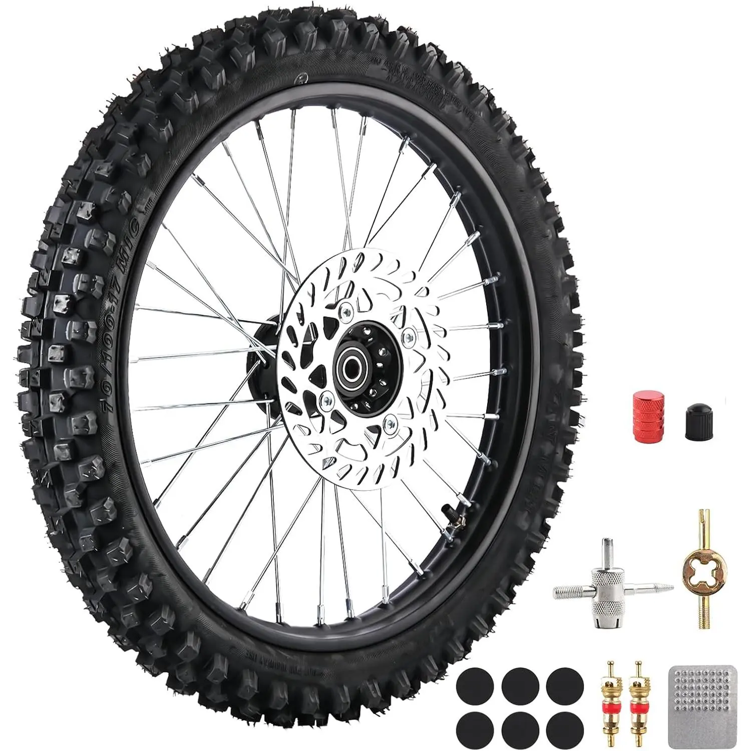 70/100-17 Front Wheel Tire (2.75x17) Inner Tube 1.6x17 Rim With 12mm Inner Bearing Assembly 190mm  Disc Rotor for Dirt Pit  Motocross Off Road (70/100-17 12mm)